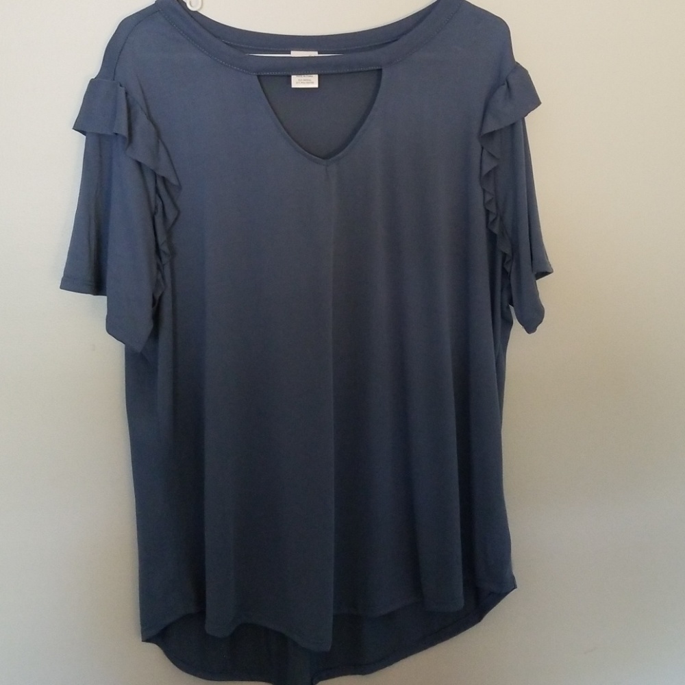 Blue ruffle sleeve top